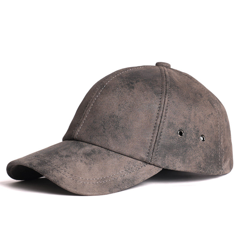 新款羊皮磨砂做旧棒球帽男士秋冬季中老年真皮帽子休闲户外鸭舌帽