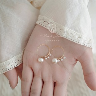 夏日微风*花间集。唯美淡雅珍珠耳环饰美国包金原创小众通勤气质