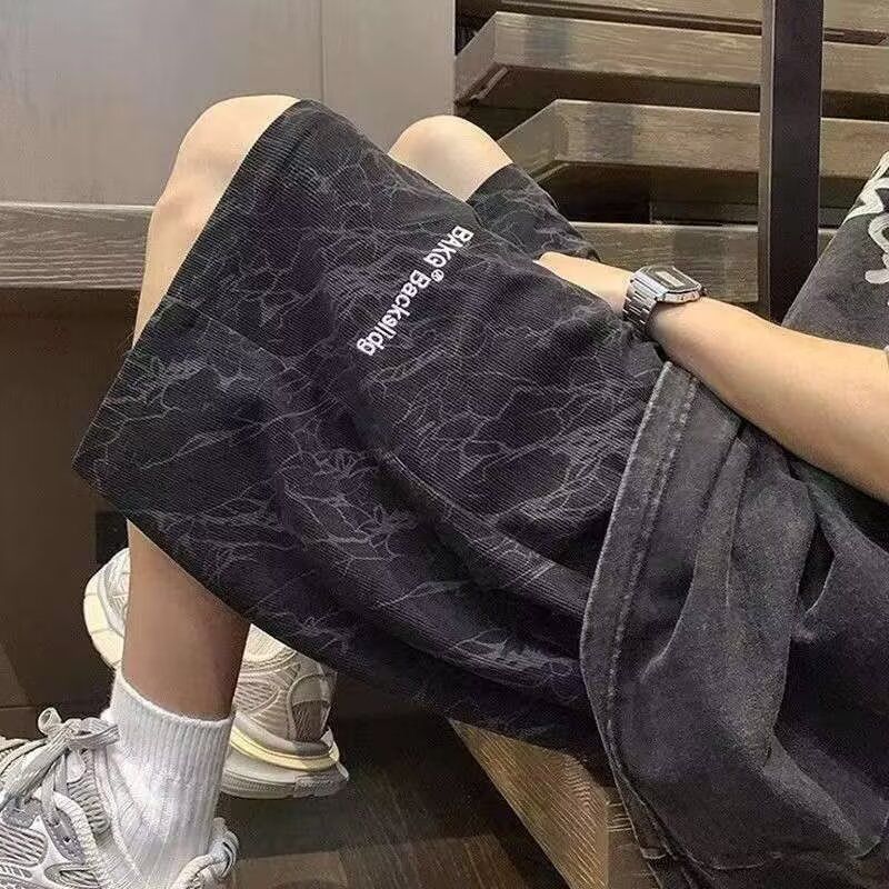 夏季痞帅短裤男士休闲宽松潮流灯芯绒薄款五分男裤外穿大裤衩