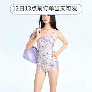 高级感绝美泡温泉小清新竞速泳装 泳衣女平角遮肉显瘦连体泳装 大码