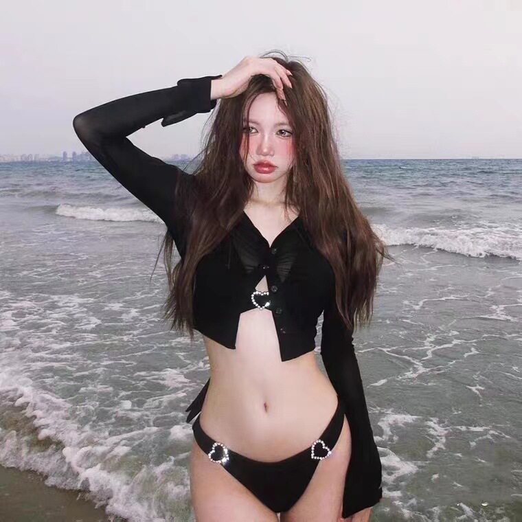 呆呆同款泳衣女性感黑色比基尼长比基尼