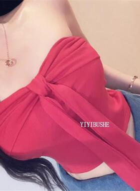 当天发51STUDIO自制PK339纯欲辣妹 性感显胸大红色抹胸上衣带胸垫