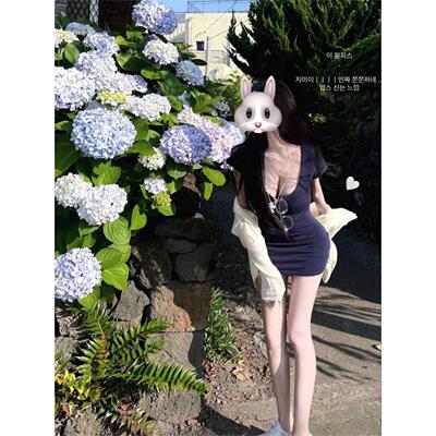 纯欲风连衣裙女修身夏季辣妹性感短裙甜美短袖T恤裙子收腰包臀裙