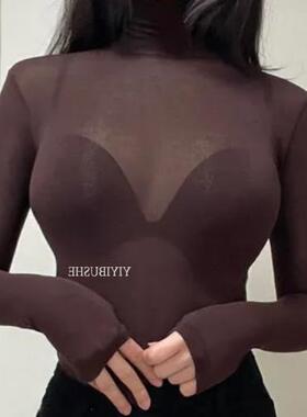 51STUDIO自制 GS131薄薄好穿 女人味性感微透高领紧身长袖打底t恤