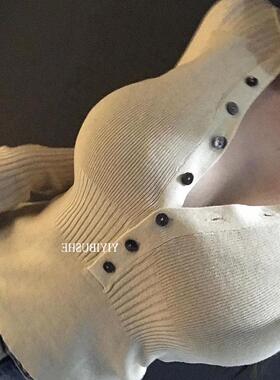 现货 51STUDIO自制ZN197气质女人味~百搭半开V领舒适长袖针织衫