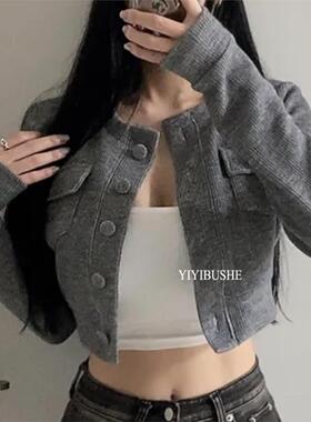 现货 51STUDIO自制ZO033氛围感~挺廓好版型露腰长袖针织夹克外套