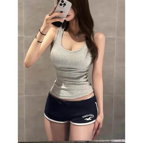 现货~51STUDIO自制U领百搭修身显瘦无袖背心女运动基础款弹力紧身