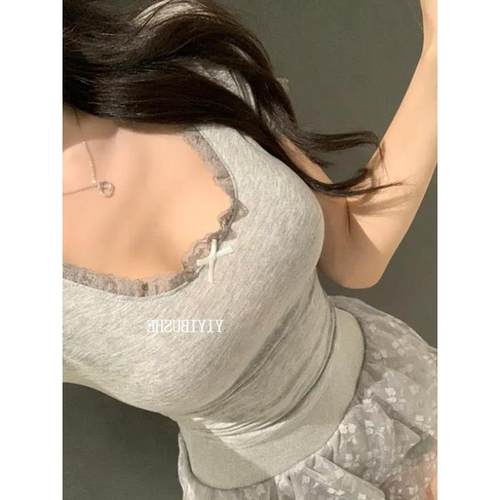 当天发51STUDIO自制PK260夏日绝美 纯欲辣妹修身蕾丝花边短袖t恤