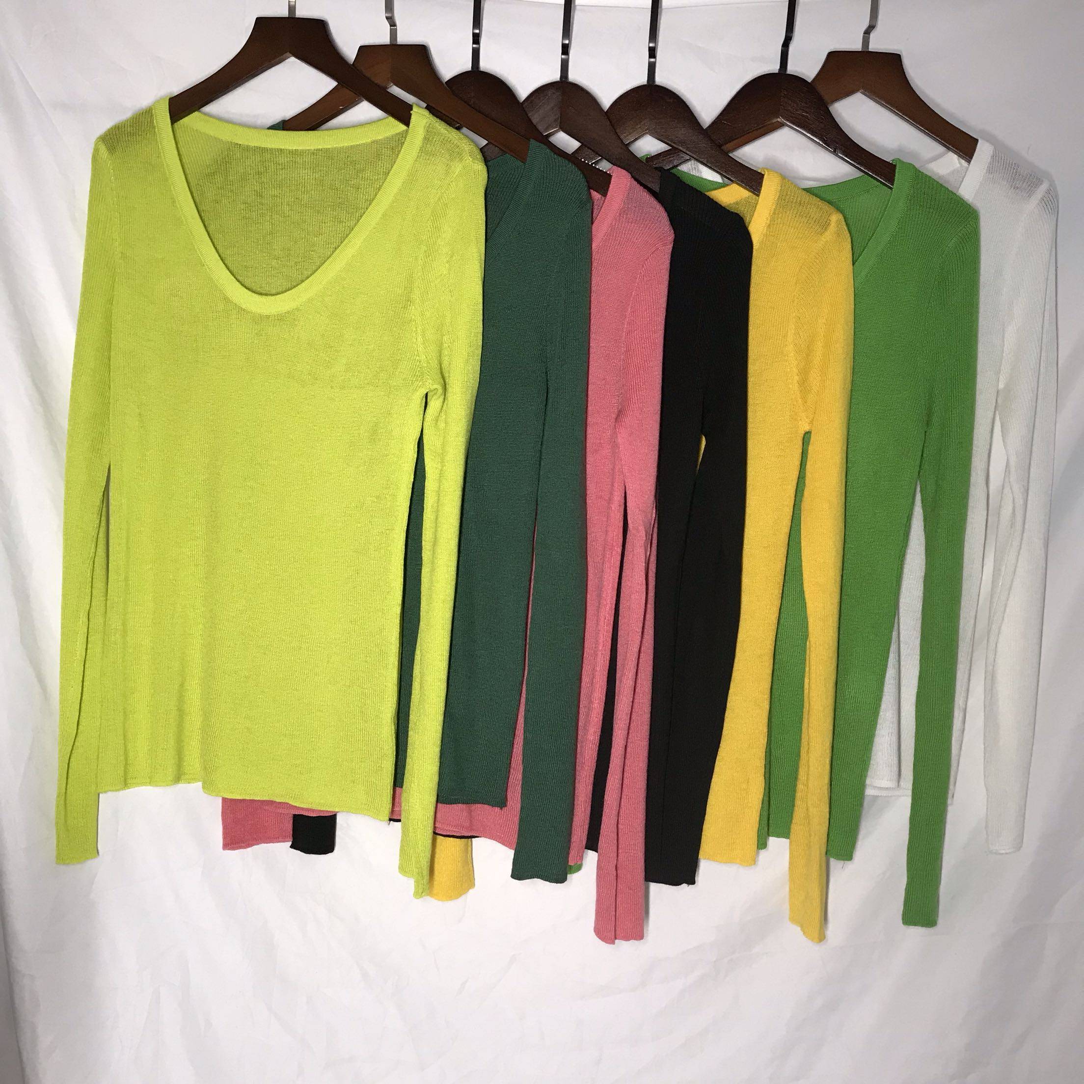 羊毛针织打底衫春秋装糖果色韩版弹力V领修身薄款长袖内搭毛衣女