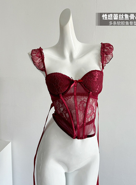 红色蕾丝挂脖吊带小背心女秋季带胸垫鱼骨胸衣打底衫性感内搭上衣
