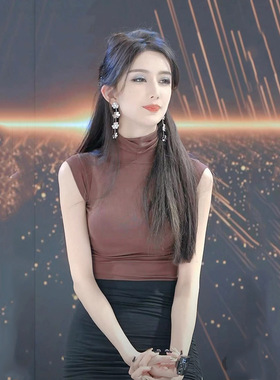 网红主播同款韩系时髦上衣纯欲风性感高领无袖T恤柔软亲肤女人味