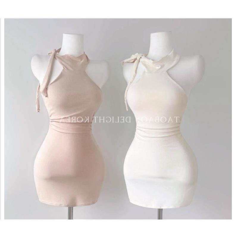 51STUDIO自制  韩妹抽褶迷人又性感露背挂脖系带蝴蝶结修身收腰包