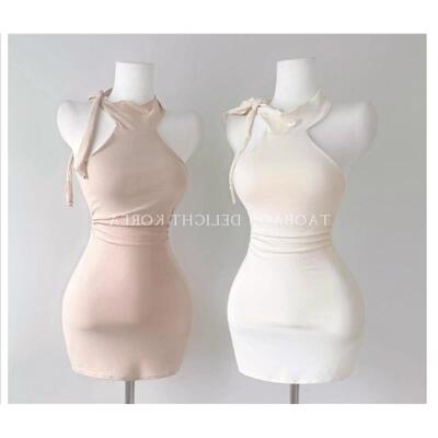 51STUDIO自制  韩妹抽褶迷人又性感露背挂脖系带蝴蝶结修身收腰包