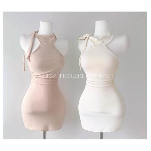 51STUDIO自制  韩妹抽褶迷人又性感露背挂脖系带蝴蝶结修身收腰包