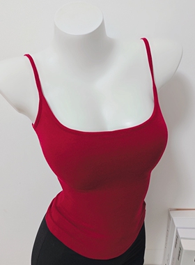 秋冬加厚自带胸垫 大！圆！！可拆卸磨毛遮副乳方领吊带背心内搭