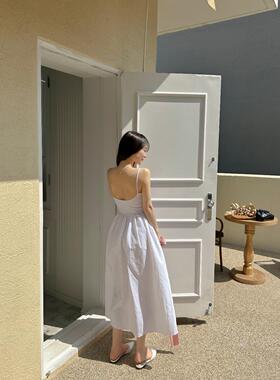 现货51STUDIO自制2024流行的裙子女夏季新款拼接白色吊带裙连衣裙