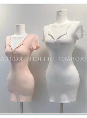 51STUDIO自制 女人味系扣短袖包臀紧身连衣裙性感显身材连衣裙（8
