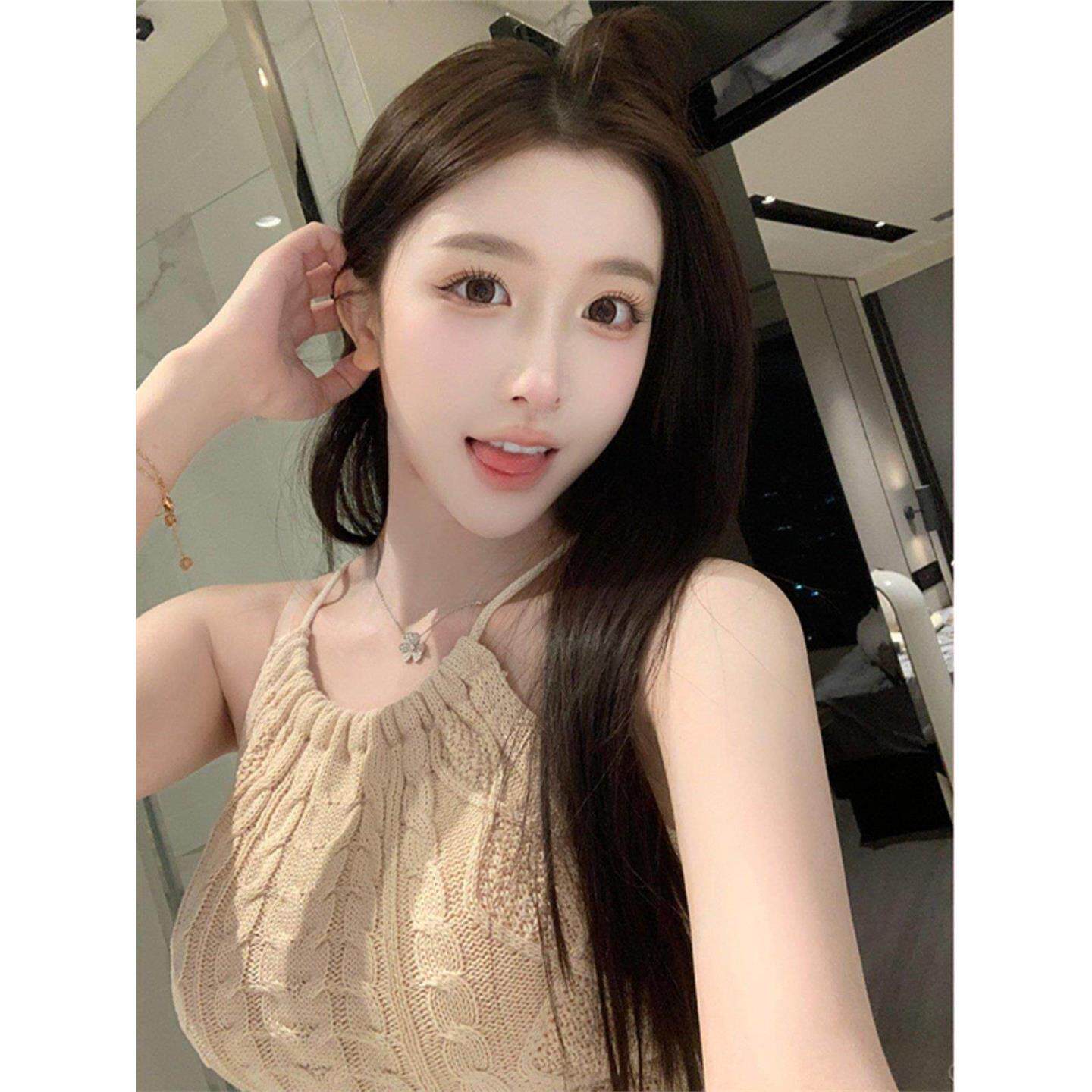 51STUDIO自制 2026春装纯欲短款无袖内搭小背心吊带针织挂脖上衣