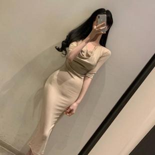 性感露肩修身 韩国代购 QJ583温柔女人味 值得入 包臀连衣裙ik 正品