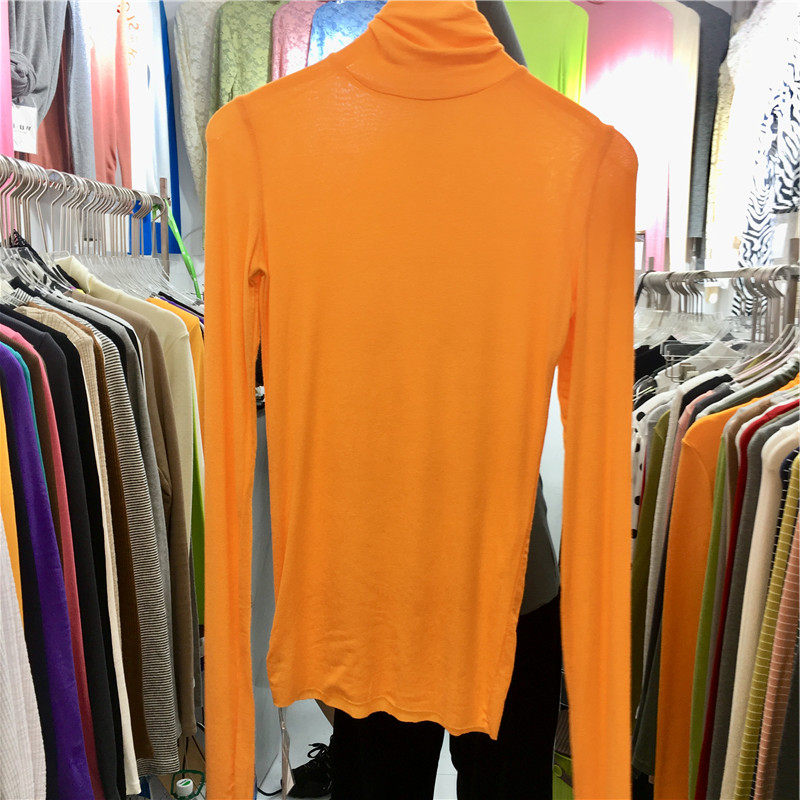 堆堆领打底衫女秋冬新款洋气薄款糖果色长袖高领T修身内搭上衣