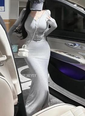 当天发 51STUDIO自制 GT019女人味鱼尾摆 显身材长袖t恤长裙套装