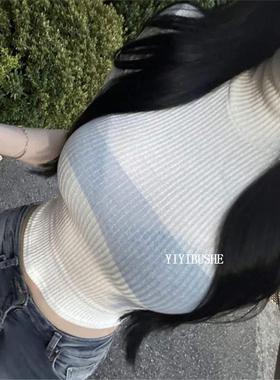 当天发 51STUDIO自制LO315性感辣妹风~女人味高领螺纹内搭短袖T恤