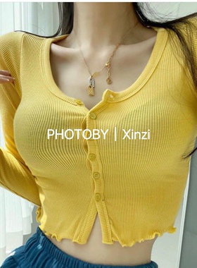 51STUDIO自制新款糖果色一排扣圆领针织开衫修身长袖小衫