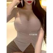 性感女人味网纱拼接紧身长袖 51STUDIO自制 LK166谁穿谁辣 T恤rc