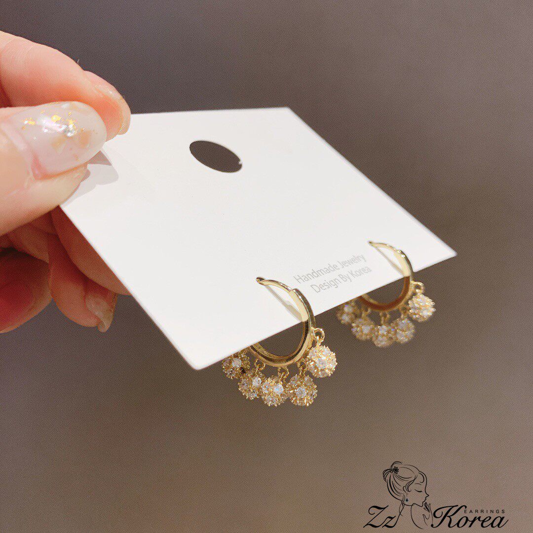 韩国东大门进口珠珠925银针吊坠耳环高级感耳饰水钻吊环日韩