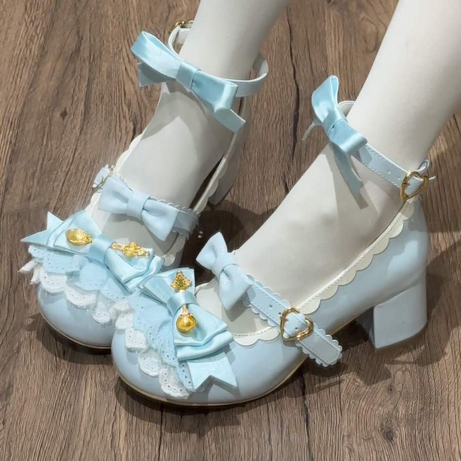 thumbnail for Mousse roll Mera Bunny original lolita mid-heel cute lo shoes Japanese versatile round toe single shoes women's shoes