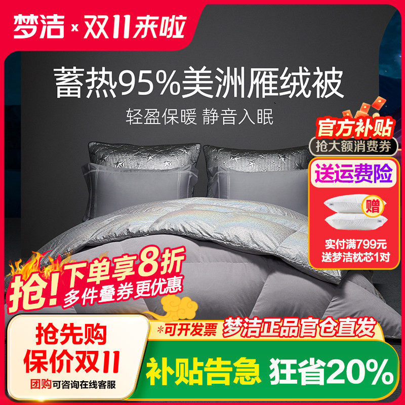 梦洁家纺美洲雁鸭绒羽绒被子被芯双人加厚保暖秋冬季被芯床上用品