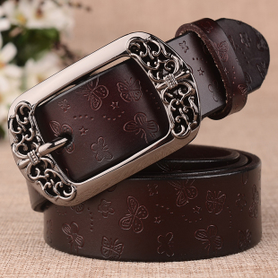 百搭皮带 复古休闲bf风简约时尚 腰带女真皮纯牛皮宽韩版 女士牛仔裤