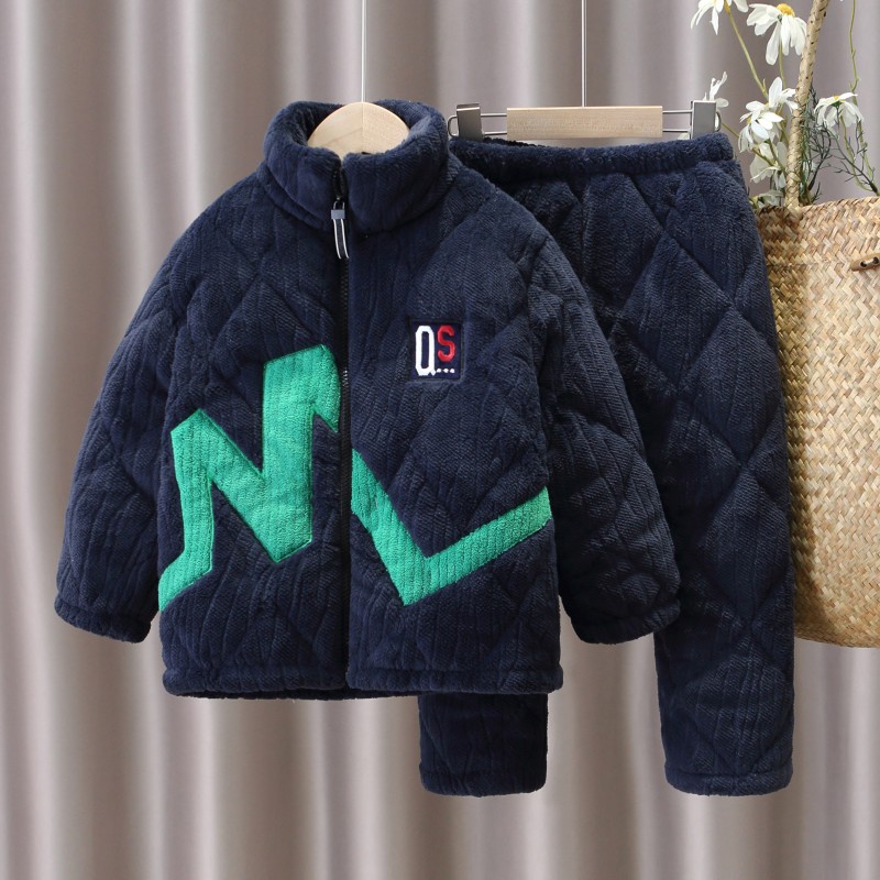 冬季加厚儿童法兰绒卡通家居服
