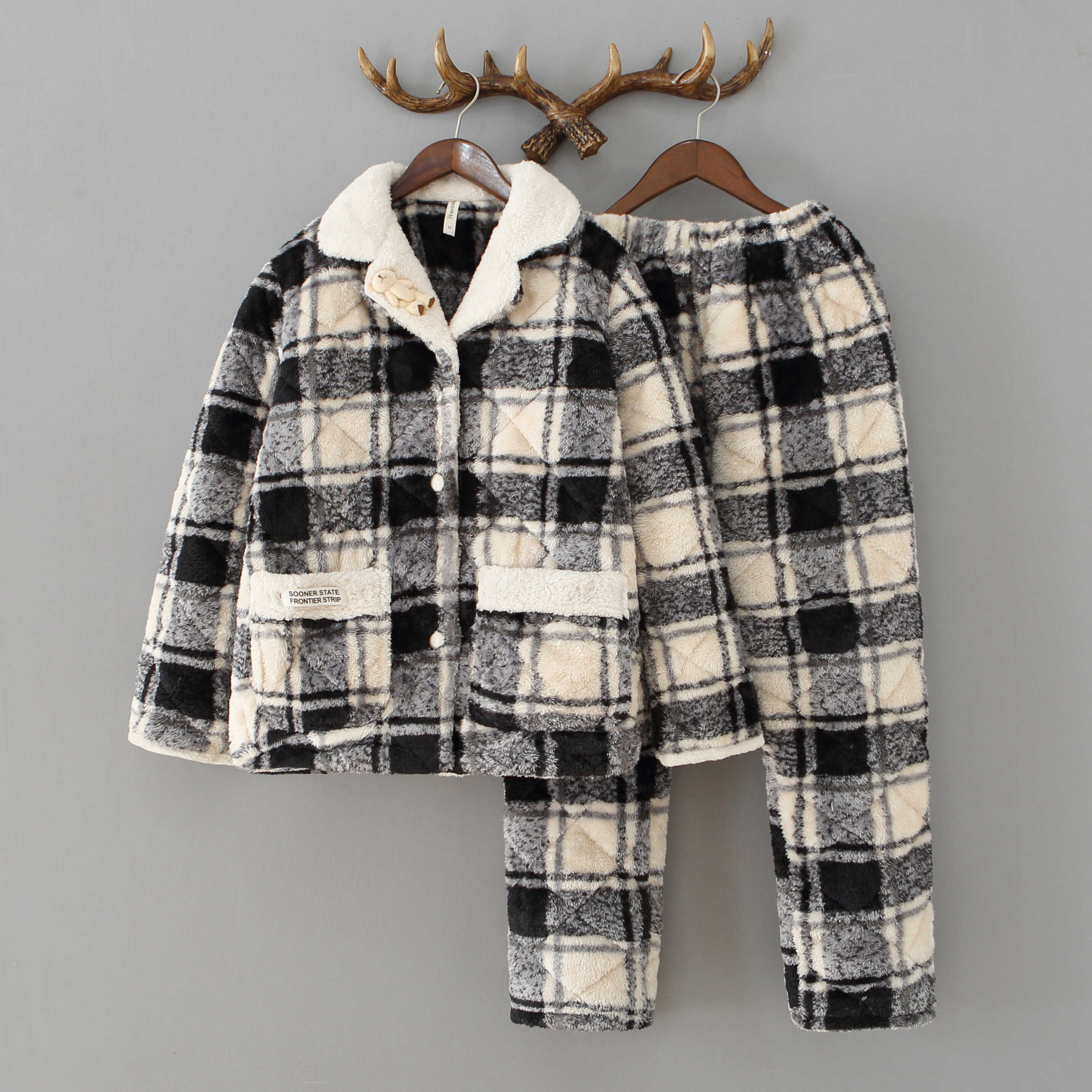 加厚法兰绒亲子保暖冬季夹棉睡衣