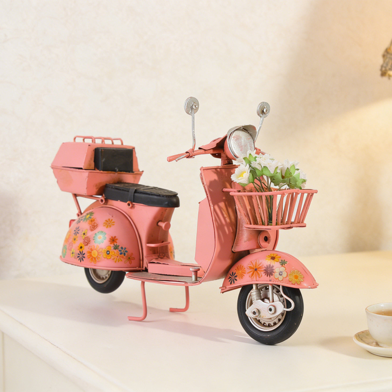 跨境小绵羊摩托车模型踏板金属工艺铁艺复古工艺品摆件文艺风铁皮