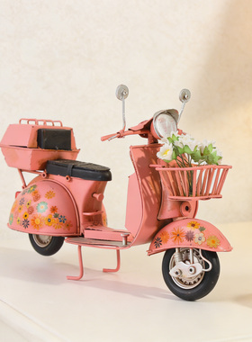 小绵羊摩托车铁艺复古模型摆件