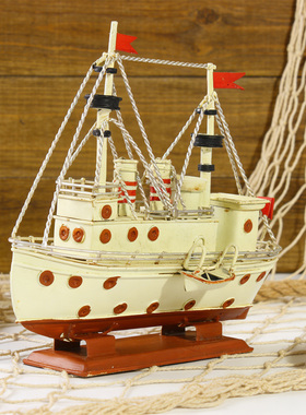 跨境铁艺船模洋舰金属轮船铁艺复古航海模型金属工艺品橱窗摆件