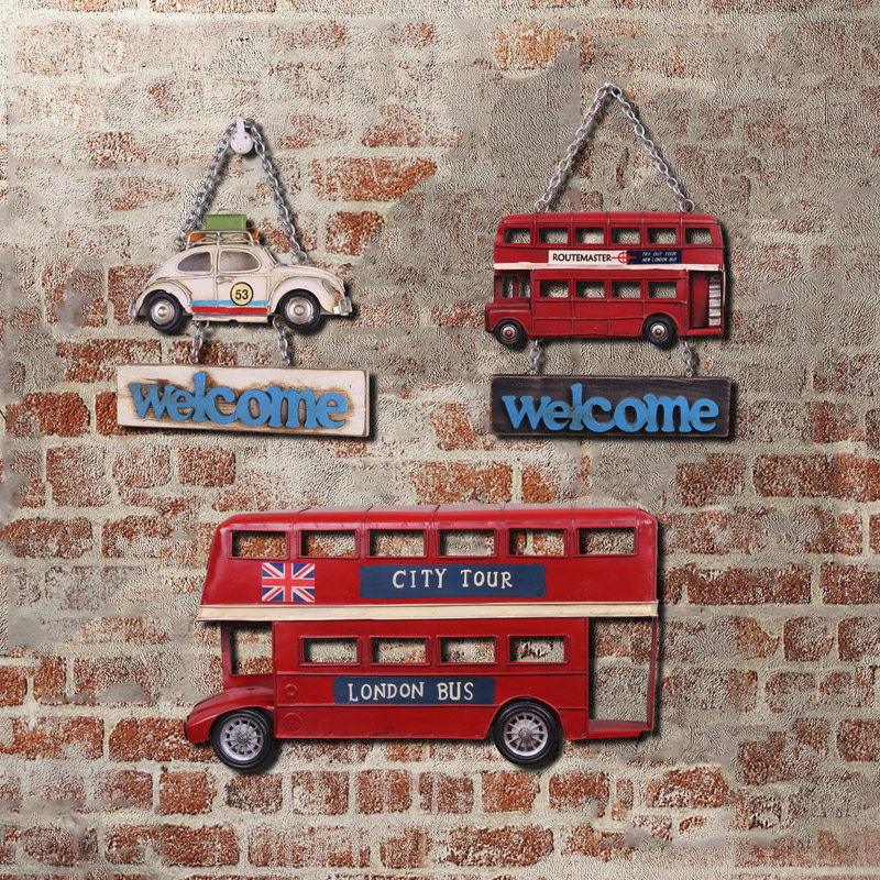 美式巴士壁挂复古汽车模型铁皮画创意壁饰酒吧店铺客厅墙面装饰