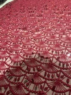 布料高档镂空蕾丝面料 2022年新品 重工红色水溶立体花边扇形服装