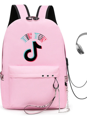 双肩包男女学生 TIK TOK抖音周边热卖包书包 usb充电韩版休闲背包