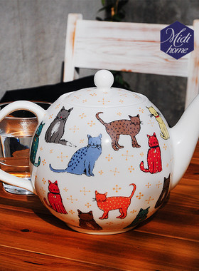 英国UW专柜正品猫咪英式骨瓷45%骨粉下午茶1.3L咖啡壶茶壶