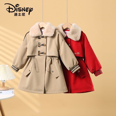 Disney迪士尼正品童女童冬装加绒派克服三防免洗收腰拜年皮衣外套