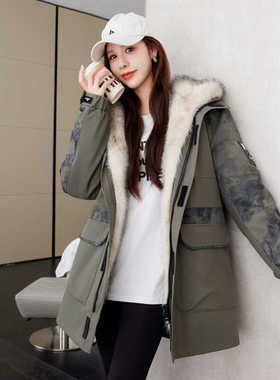 派克服女加绒加厚皮毛一体貂皮内胆可拆卸中长款爆款皮草大衣外套