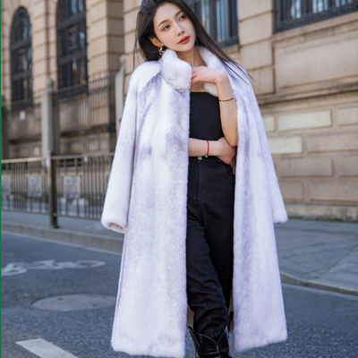 十字貂皮草外套貂皮大衣女中长款