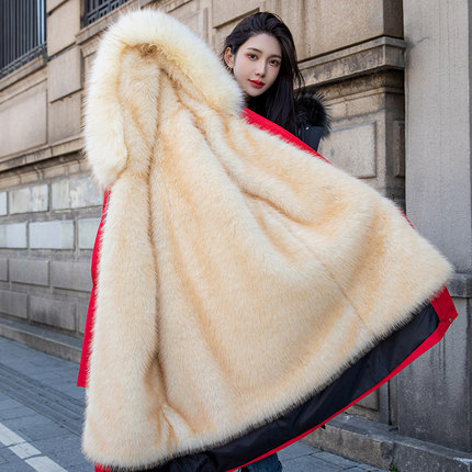 派克服2023新款仿貂皮大衣女皮草外套皮毛一体可拆卸内胆貂毛冬季