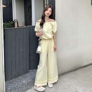 新款 夏装花边黄色套装两件套 9150p145k218图片