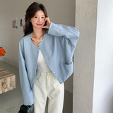 现货袖口撞色蓝色短外套上衣057-9109p130k188，商品下架区，唯尔萱