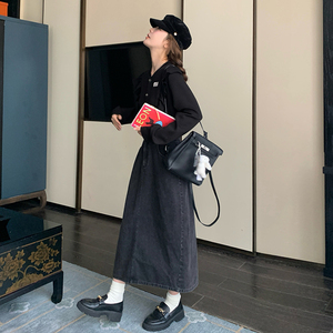 秋装 黑色拼接牛仔连衣裙 057-8785-P155控218图片