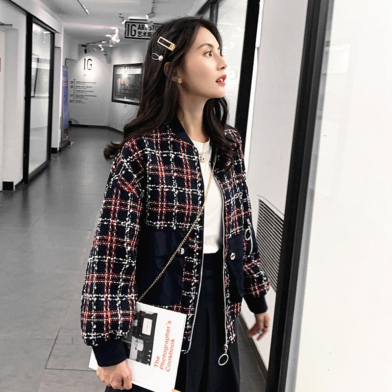 藏青格子小香风棒球服1983-P125K189,女装短外套,2B080