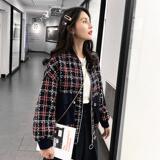 藏青格子小香风棒球服1983-P125K189，女装短外套，2B080